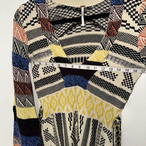 Free People Women's M Patchwork Sweater Dress Boho Size XS Bell Sleeve Belted - Picture 11 of 14